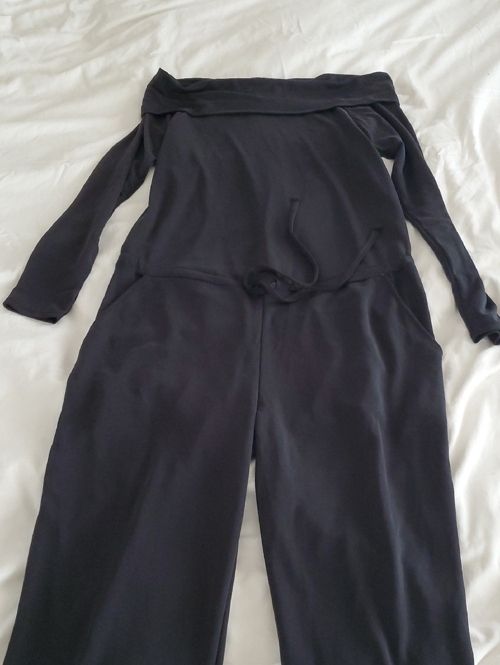 Fabletics Tess Black Off-Shoulder Straight-Leg Jumpsuit